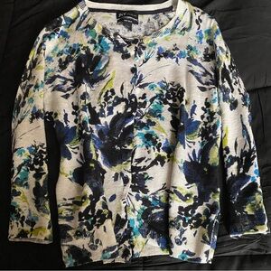 JINY Floral Button-Front Cardigan in Cream, Navy & Teal